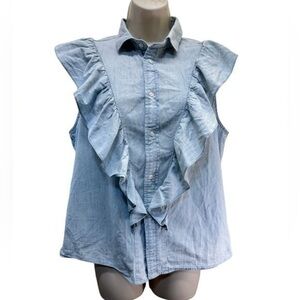 POLO Ralph Lauren Purple Label Women's Chambray Sleeveless Top Ruffle